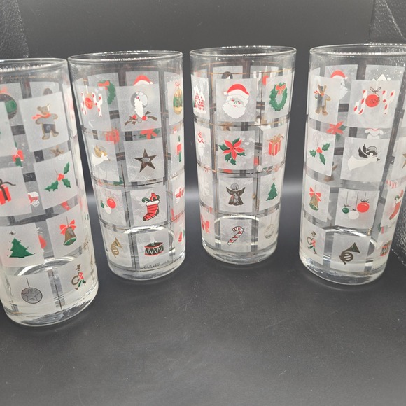 Culver Other - Vintage Culver Christmas Holiday Frosted Highball Glasses Set of 4 Santa Wreath